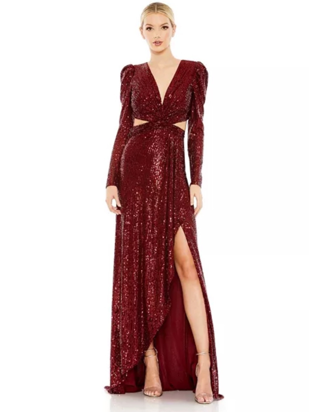 NEW Ieena MacDuggal Maroon Red Long Sleeve Gown Dress Sexy Prom Dance Size 4